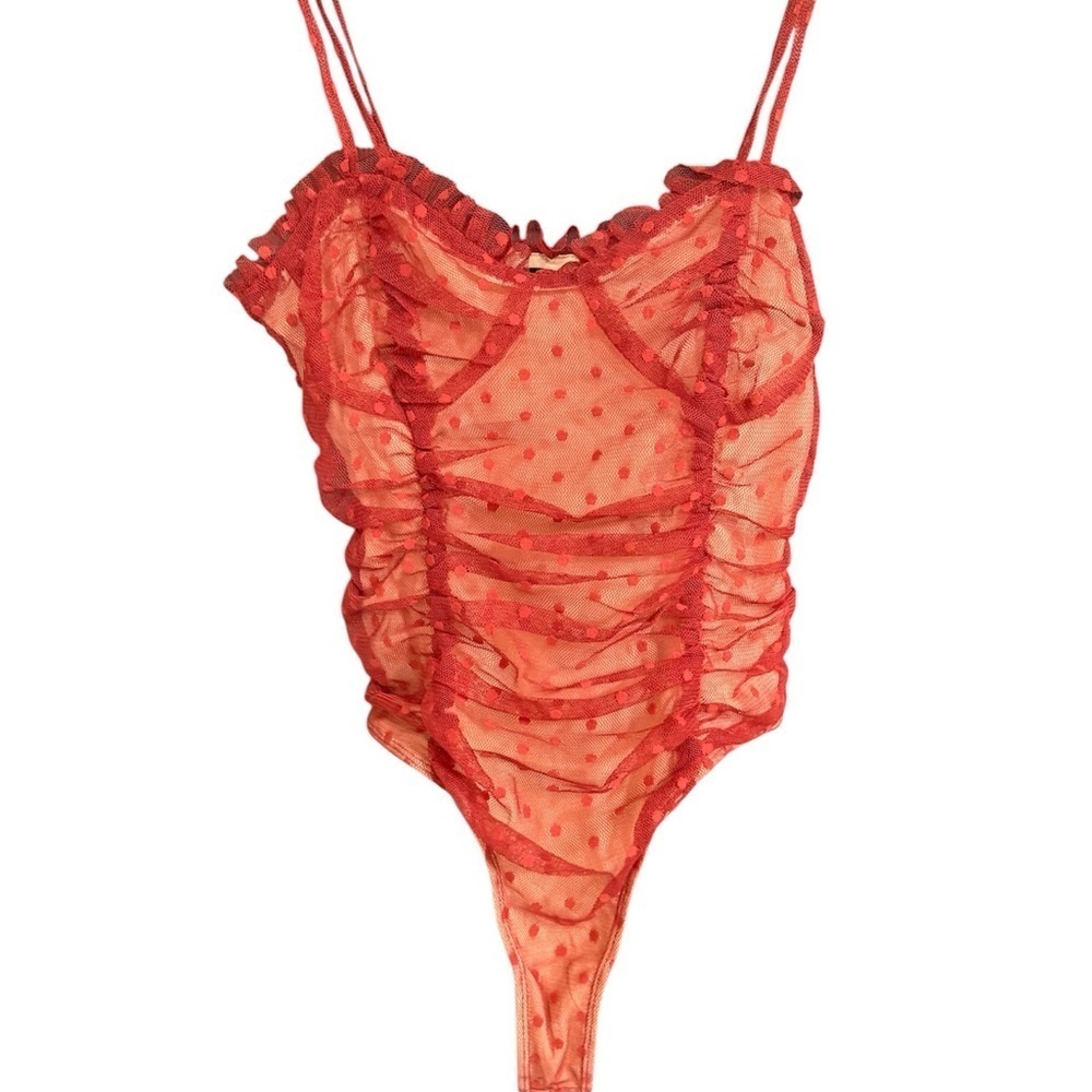 Forever 21 Red Ruffled Sheer Bodysuit